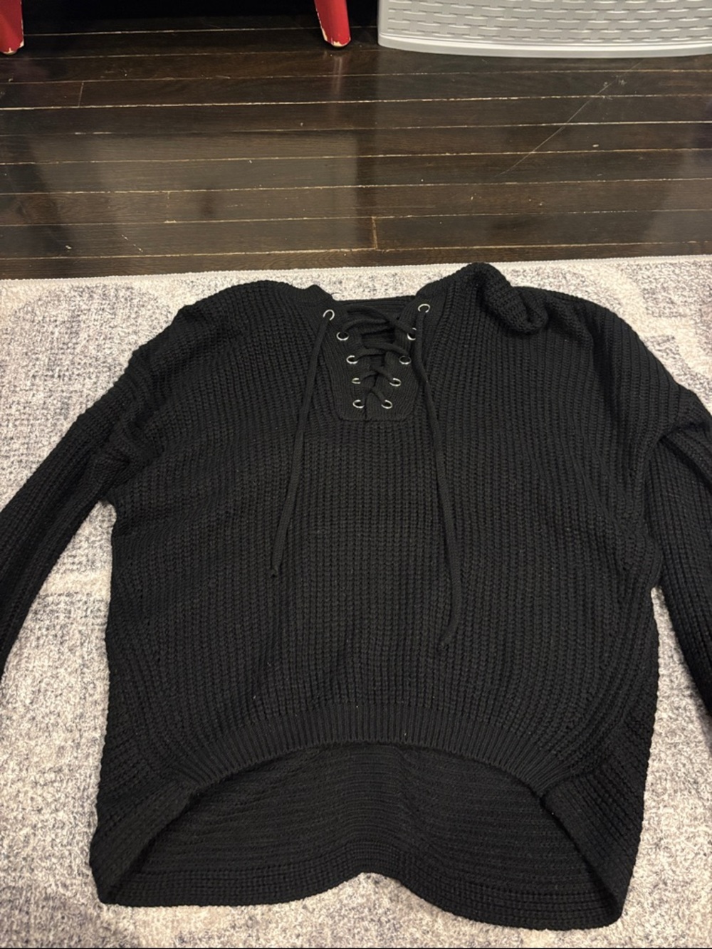 Women’s Black Lace-Up Knit Pullover Sweater
